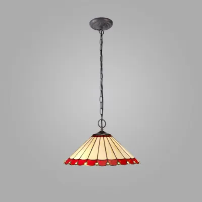 Ware 2 Light Downlighter Pendant E27 With 40cm Tiffany Shade, Red Cream Crystal Aged Antique Brass