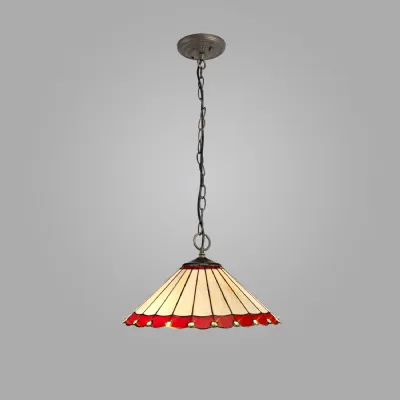 Ware 3 Light Downlighter Pendant E27 With 40cm Tiffany Shade, Red Cream Crystal Aged Antique Brass