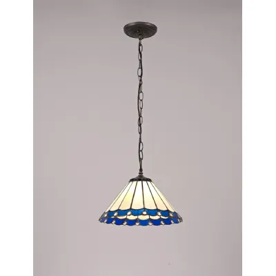 Ware 1 Light Downlighter Pendant E27 With 30cm Tiffany Shade, Blue Cream Crystal Aged Antique Brass