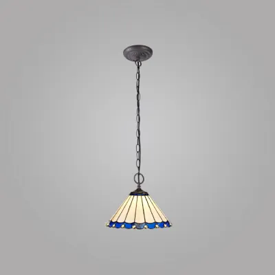 Ware 2 Light Downlighter Pendant E27 With 30cm Tiffany Shade, Blue Cream Crystal Aged Antique Brass