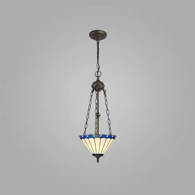 Ware 2 Light Uplighter Pendant E27 With 30cm Tiffany Shade, Blue Cream Crystal Aged Antique Brass