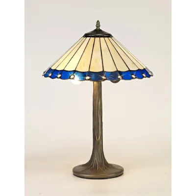 Ware 2 Light Tree Like Table Lamp E27 With 40cm Tiffany Shade, Blue Cream Crystal Aged Antique Brass