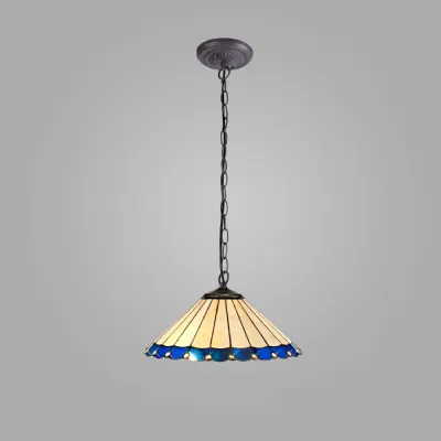Ware 1 Light Downlighter Pendant E27 With 40cm Tiffany Shade, Blue Cream Crystal Aged Antique Brass