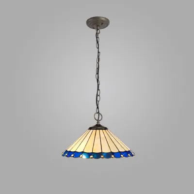 Ware 3 Light Downlighter Pendant E27 With 40cm Tiffany Shade, Blue Cream Crystal Aged Antique Brass