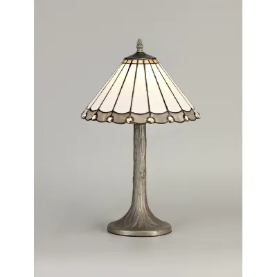 Ware 1 Light Tree Like Table Lamp E27 With 30cm Tiffany Shade, Grey Cream Crystal Aged Antique Brass