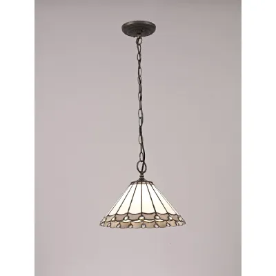 Ware 1 Light Downlighter Pendant E27 With 30cm Tiffany Shade, Grey Cream Crystal Aged Antique Brass