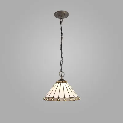Ware 3 Light Downlighter Pendant E27 With 30cm Tiffany Shade, Grey Cream Crystal Aged Antique Brass