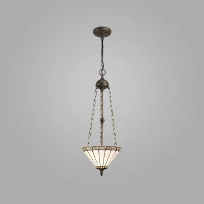 Ware 3 Light Uplighter Pendant E27 With 30cm Tiffany Shade, Grey Cream Crystal Aged Antique Brass