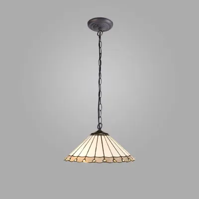 Ware 1 Light Downlighter Pendant E27 With 40cm Tiffany Shade, Grey Cream Crystal Aged Antique Brass