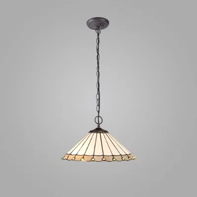 Ware 2 Light Downlighter Pendant E27 With 40cm Tiffany Shade, Grey Cream Crystal Aged Antique Brass
