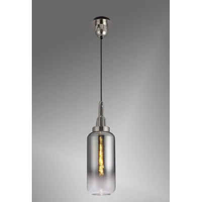Epsom 1 Light Pendant E27 With 16cm Cylinder Glass, Polished Nickel Matt Black Smoked Clear