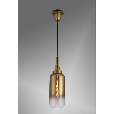 Epsom 1 Light Pendant E27 With 16cm Cylinder Glass, Brass Gold Matt Black Clear