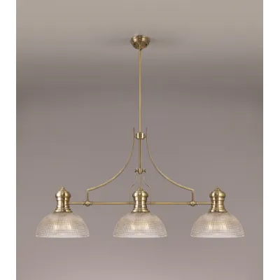 Antique Brass Clear 3 Light Linear Pendant 30cm Glass Shade