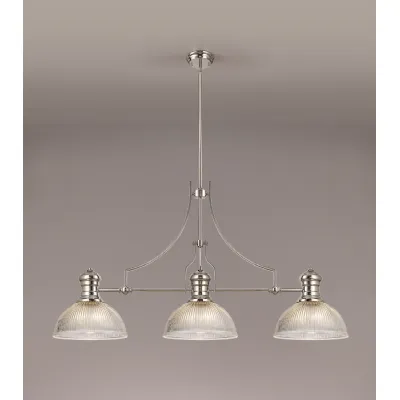 Nickel Clear 3 Light Linear Pendant 30cm Dome Glass Shade