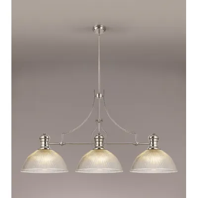 Nickel Clear 3 Light E27 Linear Pendant Dome Glass Shades