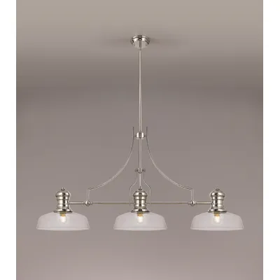 Nickel Clear 3 Light Linear Pendant Flat Round Glass Shade