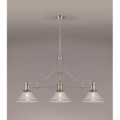 Nickel Clear 3 Light Linear Pendant Smooth Bell Glass Shade