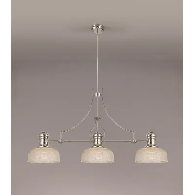Sandy 3 Light Linear Pendant E27 With 26.5cm Prismatic Glass Shade, Polished Nickel, Clear