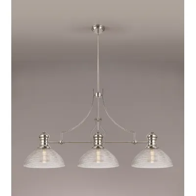 Sandy 3 Light Linear Pendant E27 With 33.5cm Prismatic Glass Shade, Polished Nickel, Clear