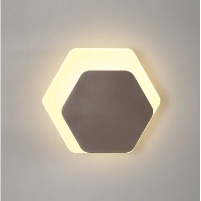 Edgware Magnetic Base Wall Lamp, 12W LED 3000K 498lm, 15 19cm Horizontal Hexagonal Right Offset, Coffee Acrylic Frosted Diffuser