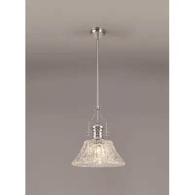 Sandy Pendant With 38cm Patterned Round Shade, 1 x E27, Polished Nickel Clear Glass
