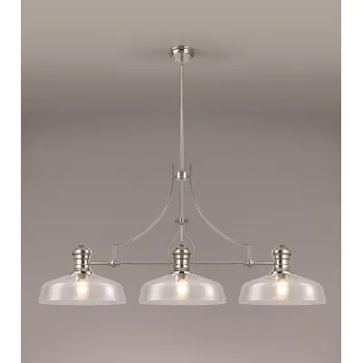 Sandy Linear Pendant With 38cm Flat Round Shade, 3 x E27, Polished Nickel Clear Glass