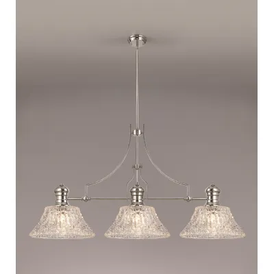 Sandy Linear Pendant With 38cm Patterned Round Shade, 3 x E27, Polished Nickel Clear Glass Item Weight: 19.1kg