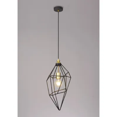 Pimlico Large Pendant, 1 x E27, Painted Gold And Sand Black