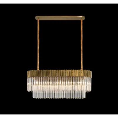 Brass Clear Sculpted Glass 100 x 32cm Rectangular Pendant