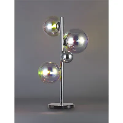 Hook Table Lamp, 3 x G9, Polished Chrome Iridescent Glass With Black Marble Base