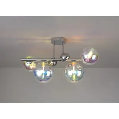 Hook Semi Flush Ceiling Light, 4 x G9, Polished Chrome Iridescent Glass