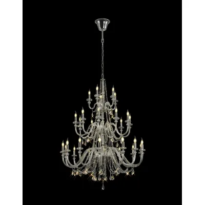 Wimbledon 3 Tier Chandelier, 29 Light E14, Polished Chrome Clear Glass Crystal, (ITEM REQUIRES CONSTRUCTION CONNECTION), Item Weight: 23.8kg