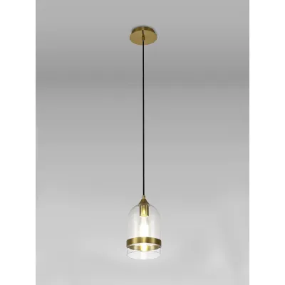 Salisbury Pendant 15cm Dome, 1 x E27 (Max 20W), Aged Brass And Clear
