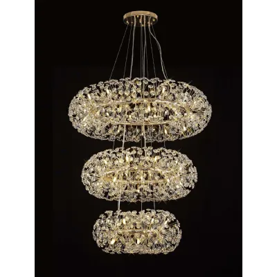 Camden 3 Tier Pendant 58 Light G9 French Gold Crystal, Item Weight: 30.2kg