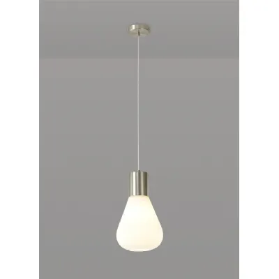 Copthorne Narrow Pendant, 1 x E27, Satin Nickel Opal Glass And Clear Twisted Cable