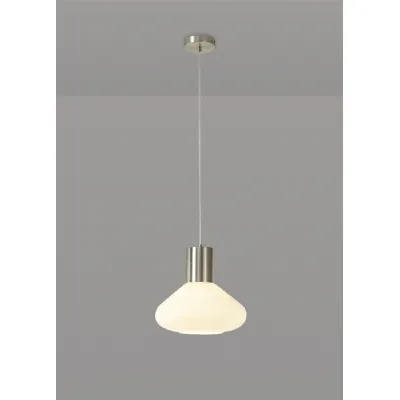 Copthorne Wide Pendant, 1 x E27, Satin Nickel Opal Glass And Clear Twisted Cable