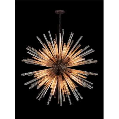 Dalston 32 Light E27, Round Pendant Brown Oxide Champagne Glass, Item Weight: 30kg