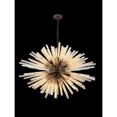 Dalston 32 Light E27, Oval Pendant Brown Oxide Champagne Glass, Item Weight: 25kg