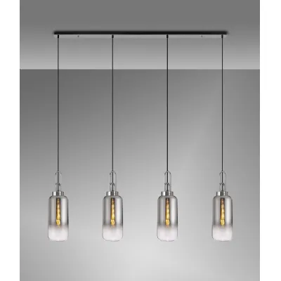 Epsom Linear 4 Light Pendant E27 With 16cm Cylinder Glass, Smoked Clear Polished Nickel Matt Black
