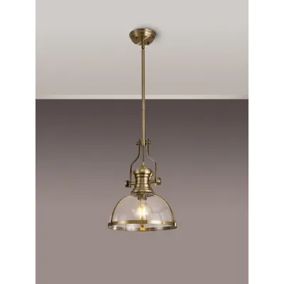 Sandy Pendant, 1 x E27, Antique Brass With Round 30cm Antique Brass Clear Glass Shade