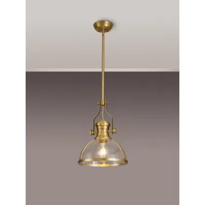 Sandy Pendant, 1 x E27, Satin Gold With Round 30cm Satin Gold Clear Glass Shade