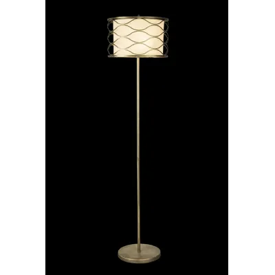 Hornsey Floor Lamp 3 Light E14 Aged Gold Cream Fabric Shade