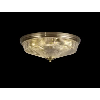 Edenbridge 3 Light E27 Flush Ceiling Light, Antique Brass Prismatic Glass