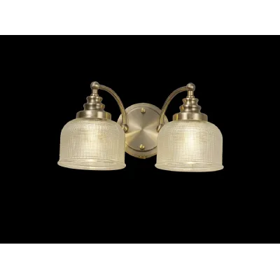 Edenbridge Switched Wall Lamp 2 Light E27 Antique Brass Prismatic Glass