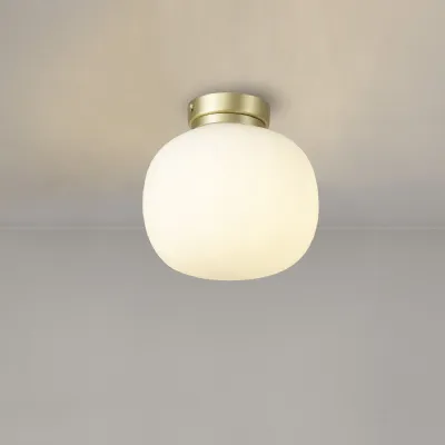 Sevenoaks Small Oval Ball Flush Fitting 1 Light E27 Satin Gold Base With Frosted White Glass Globe