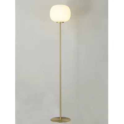 Sevenoaks Medium Oval Ball Floor Lamp 1 Light E27 Satin Gold Base With Frosted White Glass Globe