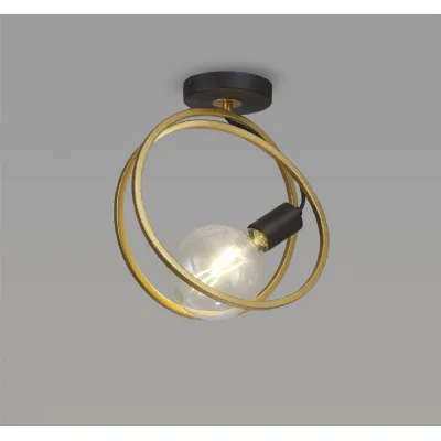 Battersea Double Ring Ceiling Flush, 1 Light E27, Matt Black Painted Gold, G95 120 Lamp Recommended