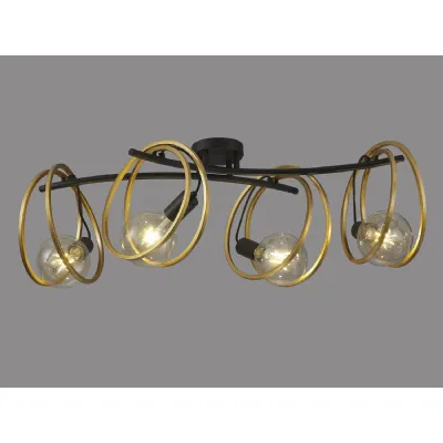Battersea Double Ring Ceiling Flush, 4 Light E27, Matt Black Painted Gold, G95 120 Lamp Recommended