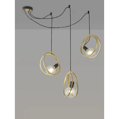 Battersea Double Ring Multi Pendant, 3 Light E27, Matt Black Painted Gold, G95 120 Lamp Recommended