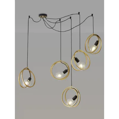 Battersea Double Ring Multi Pendant, 5 Light E27, Matt Black Painted Gold, G95 120 Lamp Recommended